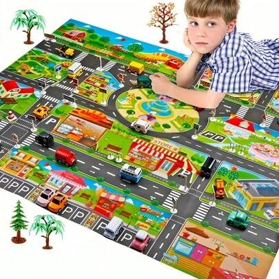 1张大型停车场场景地图，英文版。适用于游戏室、车辆、小型汽车、游戏垫、防水垫。