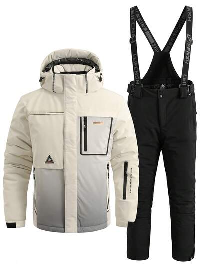 LEIFENSH 2pcs/Set Men's Sports & Outdoor Sportswear, Men's Professional Sports & Recreation Wear, Men's Ski Suit, Jacket And Pants, Apricot Color HX9129