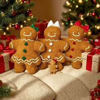 1pc Plush Christmas Gingerbread Man & Girl Decorative Throw Pillow, Cute & Warm Cushion Pillow, Holiday Home Decor Pillow, Suitable For Christmas Living Room Sofa Bedroom Decor, Autumn/Winter
