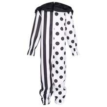 Disfraz de payaso mono negro y blanco para Halloween, elementos de puntos y rayas para juego de roles de terror
