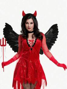 1pc/3pcs Angel Feather Wings Children And Adults Performance Props Stage Catwalk White Flower Girl Costume, Black Devil Headband With A Great Set.