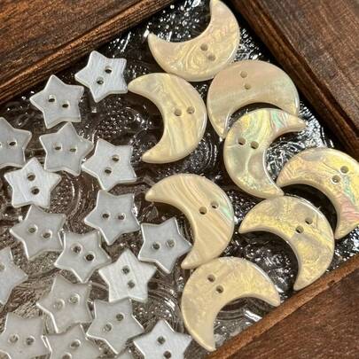 15/25pcs Pearlescent Star & Moon Buttons, Clothing Accessories, Handmade Craft, DIY Decoration