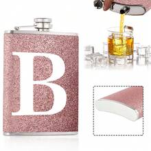 8盎司口袋酒壶，便携式酒精瓶，适合派对和聚会，螺旋盖防漏设计，适用于烈酒/威士忌/葡萄酒，户外饮料配件，节日礼物，送给妻子/女友的礼物，可定制26个字母的首字母图案