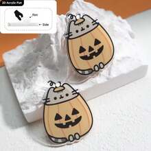 2D flach, 1 Stück Halloween Geist Katze Kürbis Muster DIY Schmuckzubehör/handgefertigte Ohrring Anhänger Materialien/vorgebohrte Löcher für Hobbykünstler/kostengünstiger Artikel/kleine Dekoration/Acrylmaterial mit beidseitigem Druck