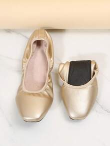 Women's Foldable Square Toe Slip-On Ballet Flats, Lightweight With Thick Insole, Comfortable For Dancing, Yoga, Indoor Sports