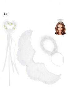 1pc/3pcs Angel Feather Wings Children And Adults Performance Props Stage Catwalk White Flower Girl Costume, Black Devil Headband With A Great Set.