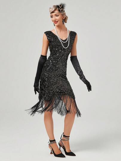 1920s Dresses For Women Gatsby Flapper Dresses 20s Vintage Sequins Fringed Cocktail Dress