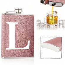 8盎司口袋酒壶，便携式酒精瓶，适合派对和聚会，螺旋盖防漏设计，适用于烈酒/威士忌/葡萄酒，户外饮料配件，节日礼物，送给妻子/女友的礼物，可定制26个字母的首字母图案