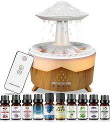 Essential Oil Diffuser: 550ml Water Drip Rain Humidifier Air Humidifier, Aroma Diffuser - Colors With Remote Control Timer, For Home And Office (White) - Wood Color - View 12