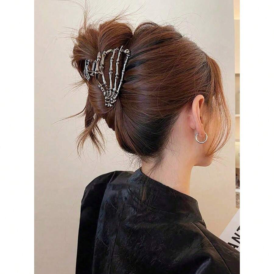 Horror Skeleton Claw Hair Clip Gothic Style Hair Accessory For Couples, Perfect For Easter Gift Street Devil Accessories Hair Clips Hair Jaw Clip Hair Clamps Hair Clutch Hair Catcher Clip, Halloween Accessories, School Stuff, College  Skull    Zinc Alloy    Metal - 黑色 - 查看 1