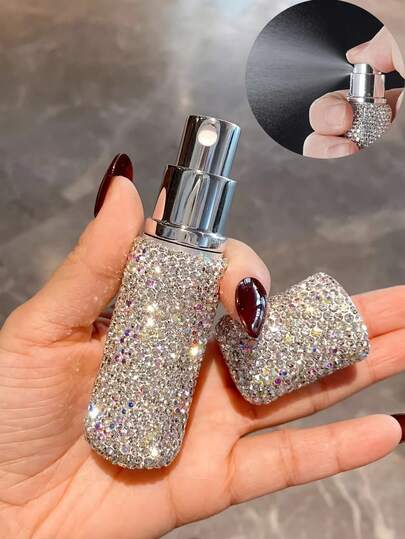 1 pièce Flacon de parfum/tonique rechargeable de 10 ml décoré de strass de luxe, récipient de transvasage cosmétique portable convenant aux liquides, cadeau pour hommes et femmes