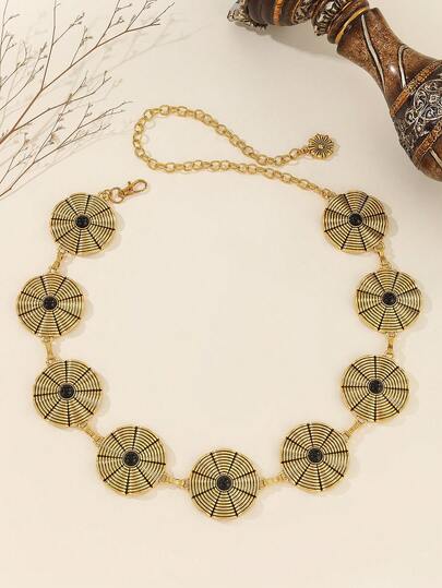 Neuer Boho-Vintage-Gold-Schwarz-Türkis Hochwertige Damen Taillenkette, Zinklegierung Damen Gürtel, geeignet für Frühling, Sommer, Herbst, Winter