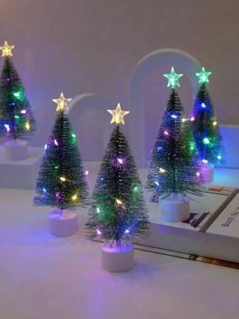 Mini Christmas Light Tree, Multi-Color Artificial Desktop Mini Pine Christmas Tree, Bottle Brush Christmas Tree, Suitable For Indoor Desktop Christmas Decoration, Christmas Decoration, Desktop Mini Christmas Tree, Indoor Christmas Decoration, Green Frosted Straw Christmas Decoration Tree