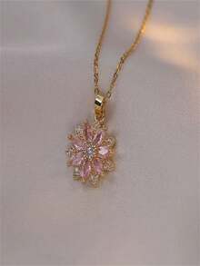 1pc Fashion Purple Flower Pendant Necklace, Unisex Jewelry Party Accessory, Gift For Couples & Friends