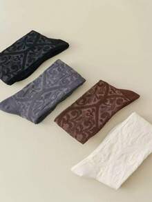 4 opzioni di colore, 1/2/4 paia di calze lunghe al ginocchio da donna con motivo floreale vintage, da abbinare a gonne, stile Harajuku, colore unito versatile per tutte le stagioni - Multicolore - Visualizzare 8