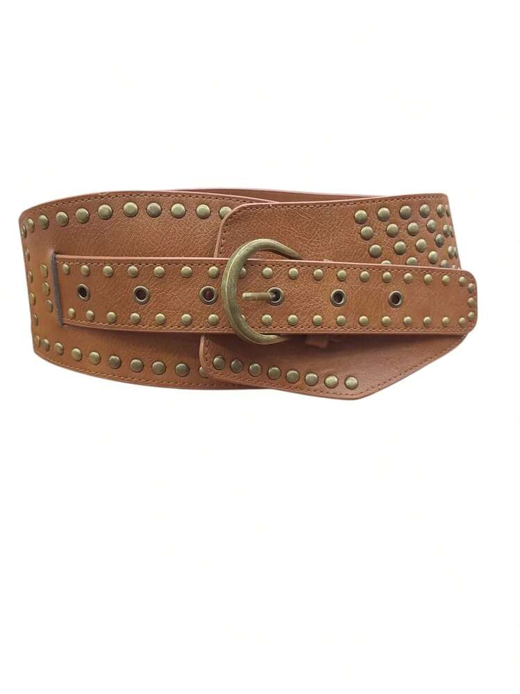 American Retro Wide Belt Personality Western Style Wide Belt Irregular Design Fashion 2025 - Rỉ Nâu - Xem 4