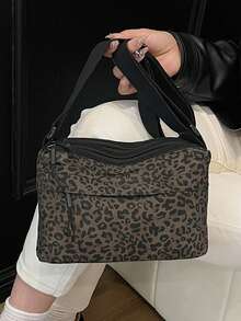 1 件女士时尚豹纹多口袋斜挎包，可调节肩带，适合休闲、购物、旅行、通勤 - 彩色 - 查看 3