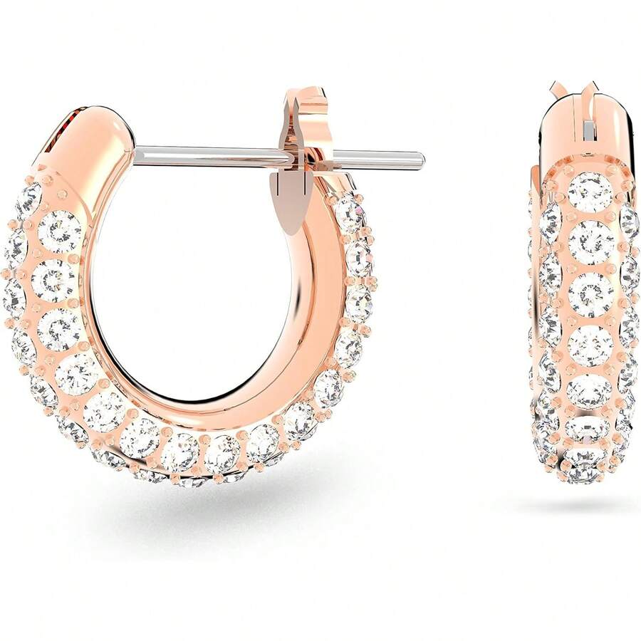 Stone Hoop Earrings - White Rose Gold-tone Plated - View 1