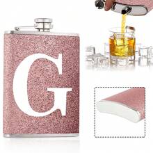 8盎司口袋酒壶，便携式酒精瓶，适合派对和聚会，螺旋盖防漏设计，适用于烈酒/威士忌/葡萄酒，户外饮料配件，节日礼物，送给妻子/女友的礼物，可定制26个字母的首字母图案