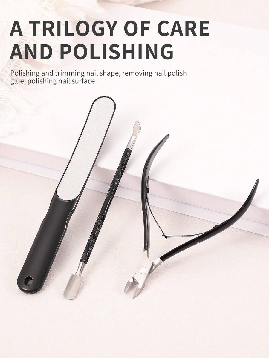 3pcs Stainless Steel Professional Foot & Hand Care Manicure Pedicure Set, Effective Callus Remover, Gel Nail Polish Removal, Nail Shaping & Polishing, Salon Use