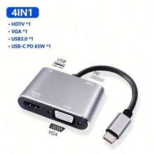 USB-C 转 HDMI 适配器，带 VGA 接口，USB 3.0 集线器，兼容 MacBook、Switch、OLED 手机、笔记本电脑 - 灰色 - 查看 11