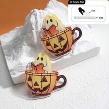 2D flach, 1 Stück Halloween Geist Katze Kürbis Muster DIY Schmuckzubehör/handgefertigte Ohrring Anhänger Materialien/vorgebohrte Löcher für Hobbykünstler/kostengünstiger Artikel/kleine Dekoration/Acrylmaterial mit beidseitigem Druck