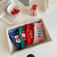 Christmas Socks For Men And Women, Autumn And Winter Snowman Santa Claus Creative Cartoon Mid-Calf Socks, European And American New Year Christmas Socks With Gingerbread Man, Santa Claus, Snowman, Christmas Tree And Other Christmas Elements Patterns, Warm All Winter! - 粉色 - 查看 6