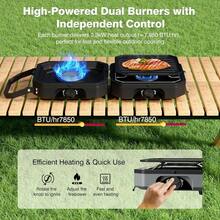 Portable Propane Camp Stove With 2 Burners, Independently Adjustable Heat, Foldable Design, Black, For Camping, Tailgating, Backyard BBQ, Durable Metal Construction - Black - View 3