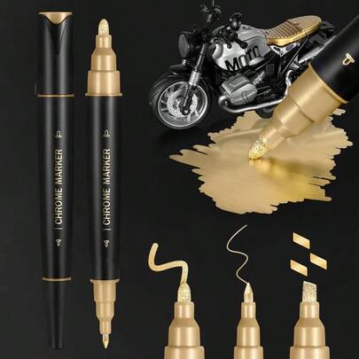 Liquid Gold Paint Pen Metallic 2 Pack Reflective Mirror Markers For Art Dual Tips Chrome Marker Permanent Paint For Metal Plastic Model Ceramic Glass DIY Plating Kit