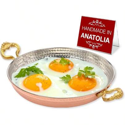 Hammered Copper Chef Pan Handmade Authentic Red Copper Skillet Turkish Egg Omelette Frying Pans Copper Cookware Sahan 7.1 In 18 Cm