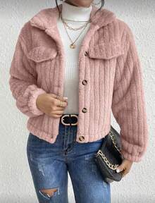 1  Liso    Casual  Dulce  Elegante    Poliéster    De Pelito  Cremallera  Bolsillo    Diario    INVIERNO - Rosa - Ver 6