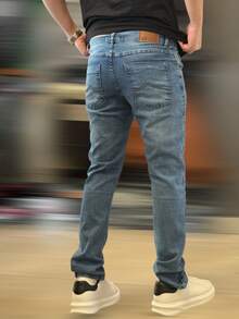 Men's Slim Denim Jeans, Elastane Lycra - 大理石藍 - 查看 3