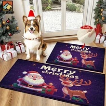 1 Stück Fußmatte mit Weihnachtsmann- und Elchmuster, rutschfeste Fußmatte aus Spezialfaser, geeignet für Feiertagsdekoration, Küche, Badezimmer, Esszimmer, Schlafzimmer, kann als Weihnachtsgeschenk verwendet werden