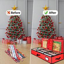 Gift Wrapping Paper Storage Bag 40" HeavyDuty 600D Oxford Fabric Wrapping Paper Organizer With Adjustable Partitions And Clear Pockets For Holiday Accessories And Ribbons Red - Red - View 5
