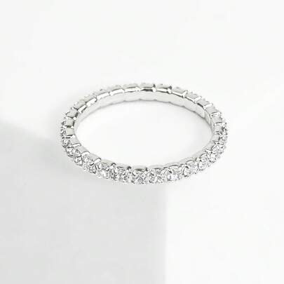 Anel Feminino Aparador de Aliança Cravejado de Strass Brilhante Banhado a Prata