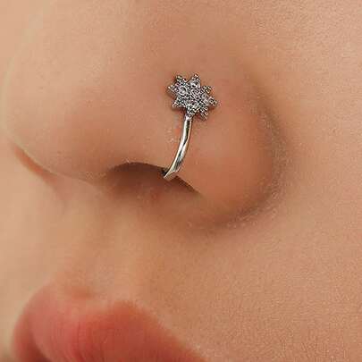 1 chiếc khuyên mũi giả hình bát giác đính đá Zirconia hình tia nắng hình chữ U, trang sức xỏ khuyên cho nữ