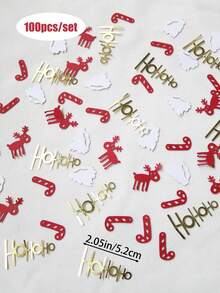 100 piezas/Set Letras doradas "Hohoho", renos de Navidad, bastones de caramelo y confeti con forma de Papá Noel para decorar mesas en fiestas de Navidad o cumpleaños - Multicolor - Ver 3