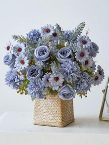1pc/3pcs Artificial Flowers, Silk Rose, Daisy, Dandelion Bouquet, Suitable For Wedding, Home, Party Decor, Tabletop Centerpiece - Dusty Blue - View 6