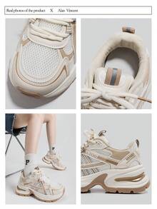 Alan Vincent[Free Returns And Exchanges][Local Delivery][Quick Arrival][City Sneaker Series]Women's Sneakers New Thick Soled Height-Increasing Women's Khaki Shoes Fashionable And Comfortable Soft Shoes Can Be Paired With Various Pants And Clothes Outdoor Sports Shoes Street Style Box Packaging - 卡其色 - 查看 4