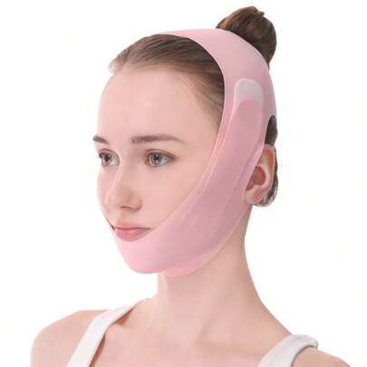 Graphene V-Shaped Face Lifting Strap, Adjustable Size, Elastic, Breathable Face Bandage, Reusable, Suitable For Men And Women, Pink