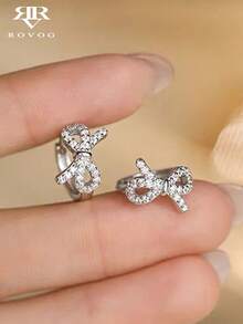 1 Pair Hollow Butterfly Cubic Zirconia Encrusted Elegant Chic Lightweight Copper Hoop Earrings, Sophisticated Quality, Suitable For Everyday Casual Wear