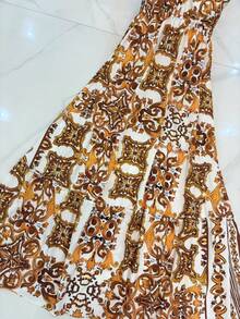 Long Dresses With 3D Multicolored Print, New Model With Tie At The Back And Bare Back - Orange - View 2