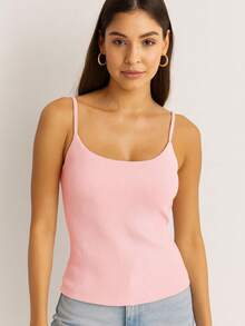 Kit 3 Women's Suplex Ribbed Tank Top With Thin Straps, Ribbed Blouse, Summer Stylish, Fashion Blogger Colors, Summer - 藍色/白色/粉紅色 - 查看 4