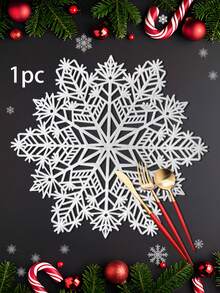 1pc Silver Christmas Snowflake Design Hollow Out Pvc Western Placemat For Kitchen, Restaurant, Hotel, Holiday, Wedding, Party, Birthday, Banquet Table Decor, Vase Pad, Heat Resistant, Waterproof - Silver - View 6
