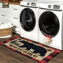 1 pieza/2 piezas Felpudo antideslizante para baño con diseño de oso de bienvenida, árboles de pino y cuadros, de material de felpa de cachemira sintética, decoración esponjosa adecuada para baños, entradas, cocinas y decoraciones festivas, lavable a máquina, idea de regalo - Multicolor - Ver 7