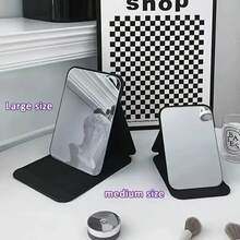 Medium Or Large Portable Makeup Mirror - Travel-Friendly Standing/Hanging Foldable Design, No Power Required, Suitable Home, Salon, Office, Dormitory - Elegant Black Frame Compact Makeup Mirror, Portable Desktop Accessory, Fashionable Smooth Craftsmanship, Essential Beauty Enthusiasts