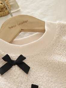 2pcs Young Girls Letter & Teddy Bear Fleece Sweatshirt And Skirt Set, Spring/Autumn