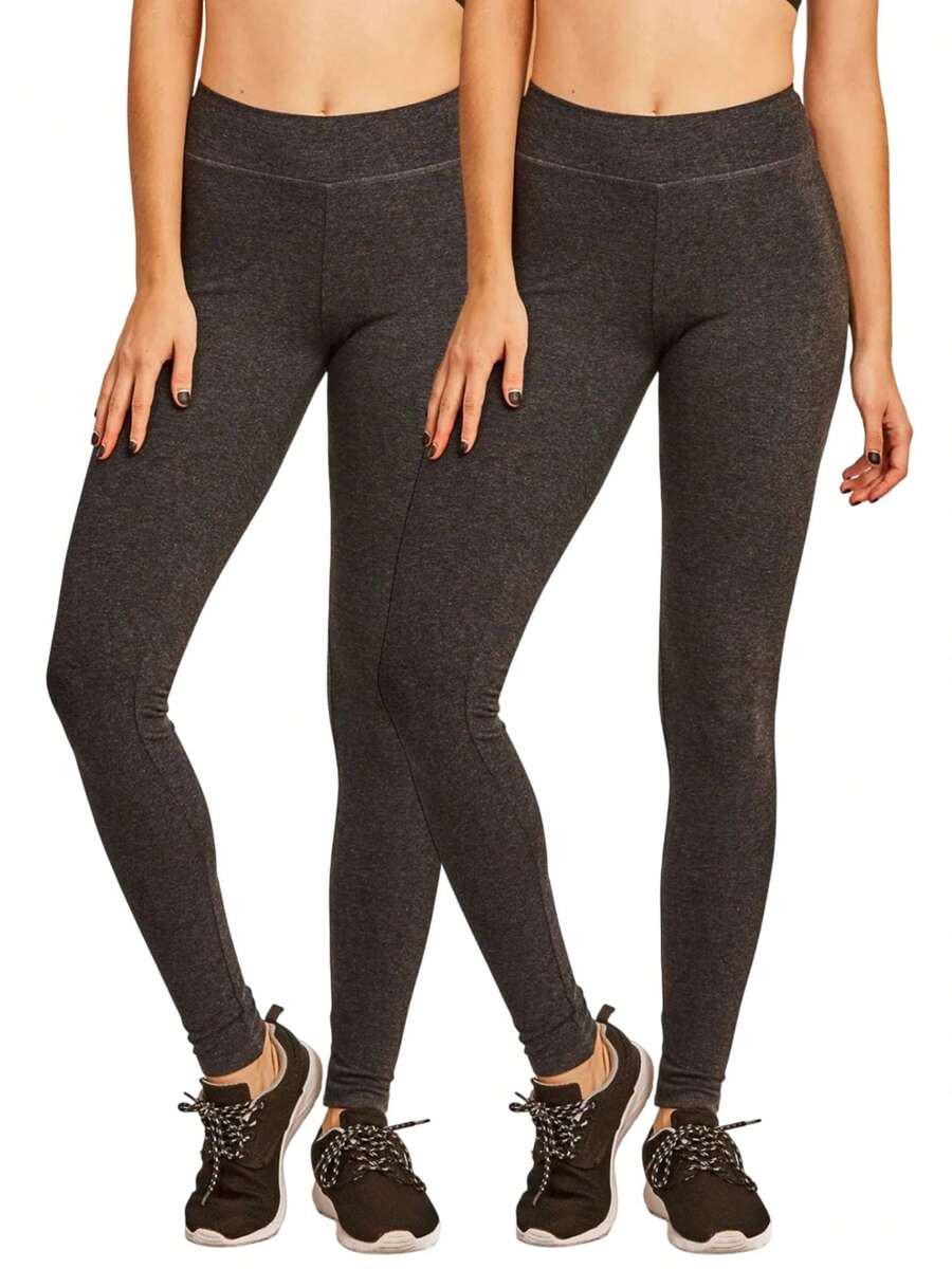 2 Pack Women's Premium Cotton Leggings Ankle Length With High Wide Waistband S-3XL High Waisted Leggings Full Length Regular & Plus Size No See-Through Athletic Workout Running Cycling Yoga Pants For Women Tummy Control Activewear Shapewear Womenswear - 2 件裝 深灰色 - 查看 1