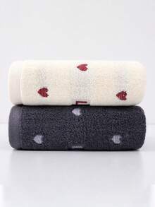 2pcs Romantic Heart Jacquard & Embroidered Quick Dry Face Towels, Absorbent Bath Towels For Couples, Home, Hotel, Gifts, 34*75 Or 34*71 Couple Towel Set, Best Valentine's Day Gift For Couples Shower Towels For Beauty Salon, Hotel Sports,Home Essentials, Towel, Skin Care - Multicolor - View 3