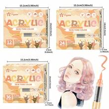 أقلام تلوين درجات لون البشرة، 12/24/36 لون فرشاة ناعمة أقلام طلاء أكريليك، أقلام طلاء أكريليك سريعة الجفاف مقاومة للماء للرسم والتوضيح والرسم على الخشب والزجاج والأقمشة والأحجار